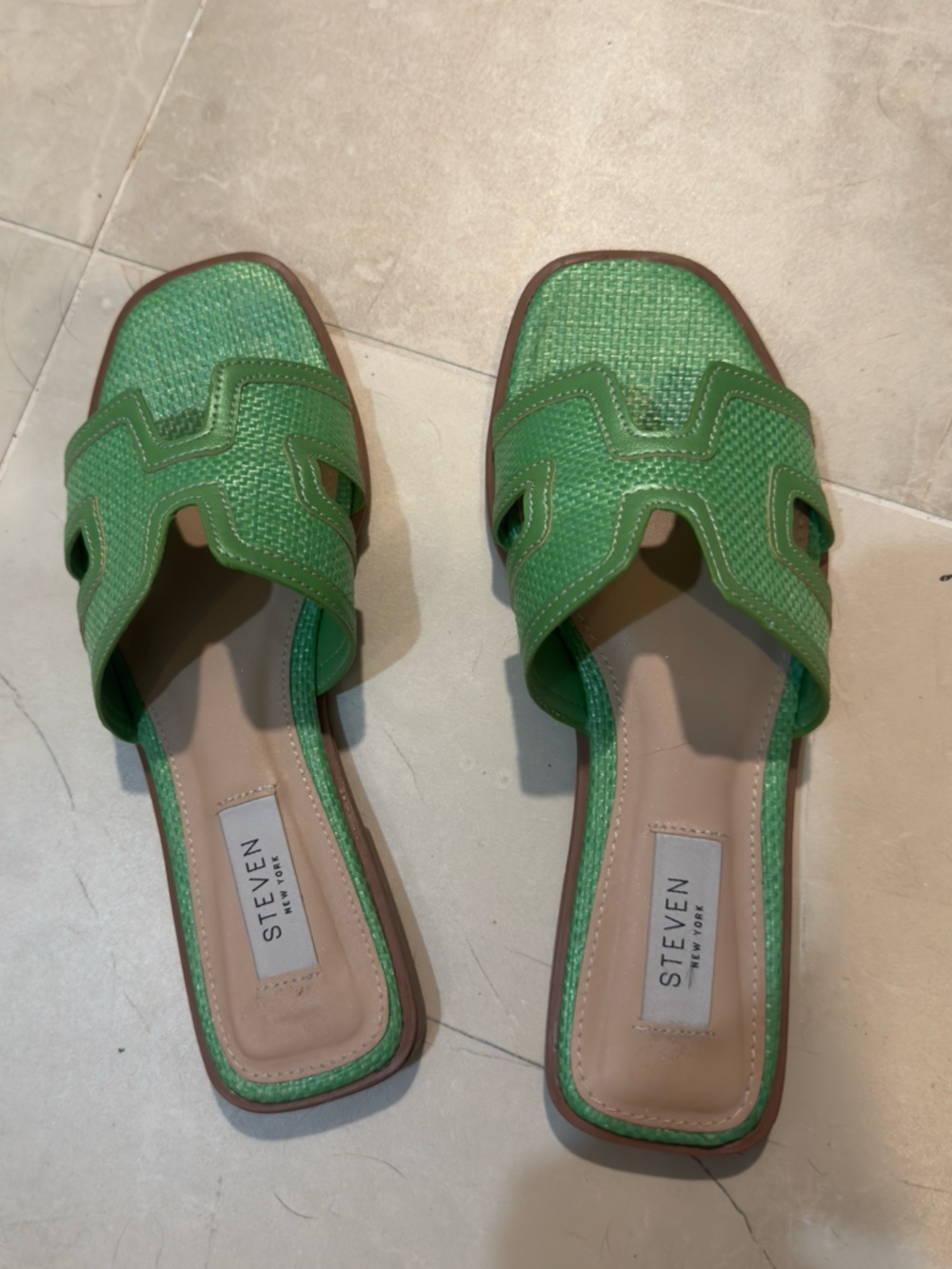 Green Woven H Slide Sandals